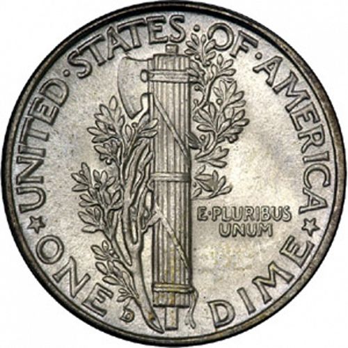 10 cent Reverse Image minted in UNITED STATES in 1934D (Mercury)  - The Coin Database