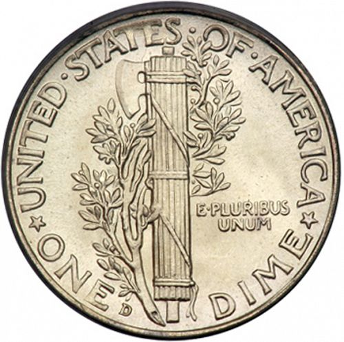 10 cent Reverse Image minted in UNITED STATES in 1940D (Mercury)  - The Coin Database