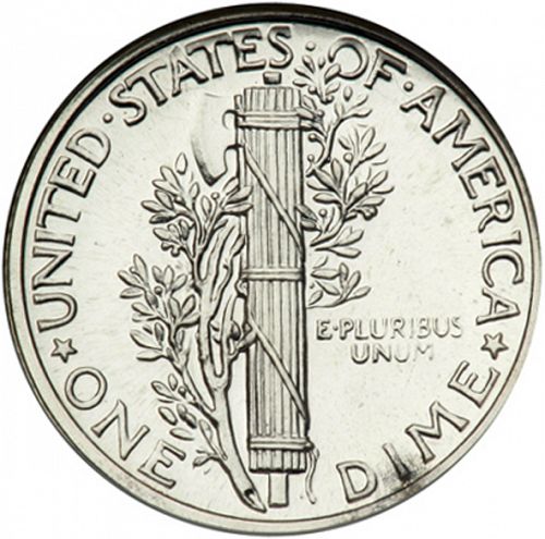 10 cent Reverse Image minted in UNITED STATES in 1942 (Mercury)  - The Coin Database