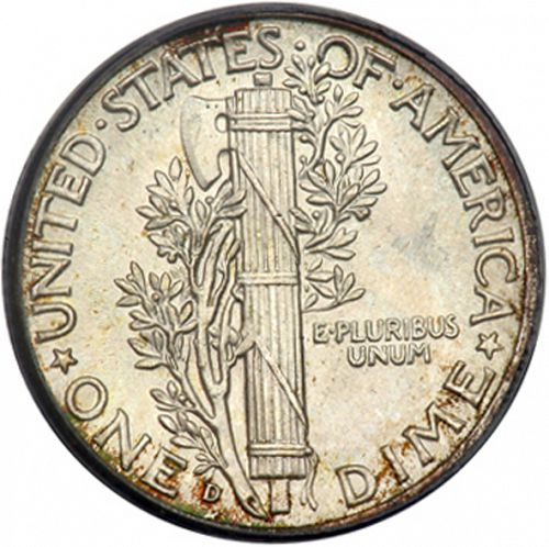 10 cent Reverse Image minted in UNITED STATES in 1942D (Mercury)  - The Coin Database