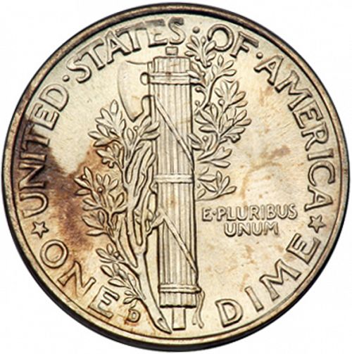 10 cent Reverse Image minted in UNITED STATES in 1943D (Mercury)  - The Coin Database