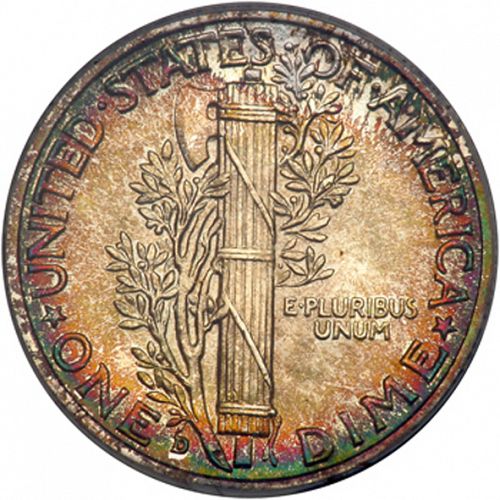 10 cent Reverse Image minted in UNITED STATES in 1944D (Mercury)  - The Coin Database