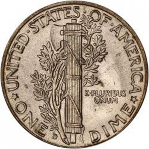 10 cent Reverse Image minted in UNITED STATES in 1945D (Mercury)  - The Coin Database