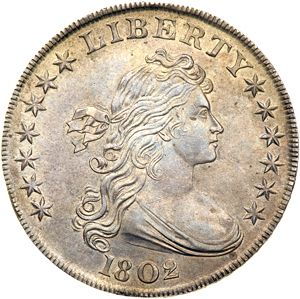 1 dollar Obverse Image minted in UNITED STATES in 1802 (Draped Bust - Heraldic eagle)  - The Coin Database