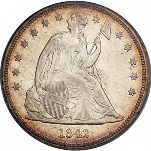 1 dollar Obverse Image minted in UNITED STATES in 1842 (Seated Liberty - No motto)  - The Coin Database