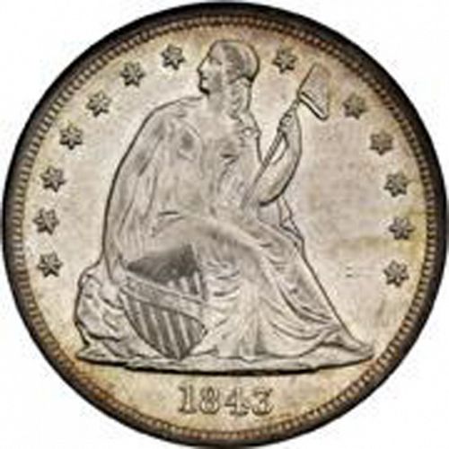 1 dollar Obverse Image minted in UNITED STATES in 1843 (Seated Liberty - No motto)  - The Coin Database