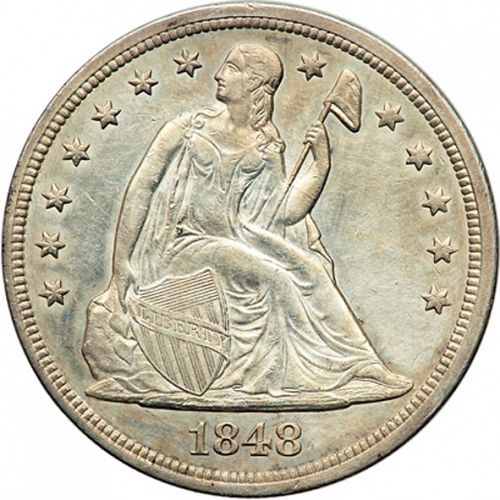 1 dollar Obverse Image minted in UNITED STATES in 1848 (Seated Liberty - No motto)  - The Coin Database