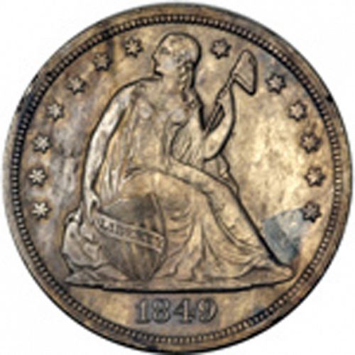 1 dollar Obverse Image minted in UNITED STATES in 1849 (Seated Liberty - No motto)  - The Coin Database