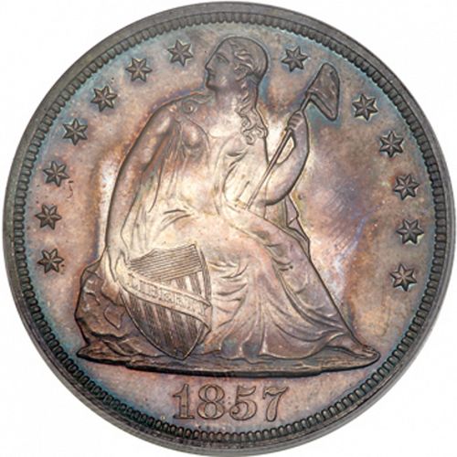 1 dollar Obverse Image minted in UNITED STATES in 1857 (Seated Liberty - No motto)  - The Coin Database