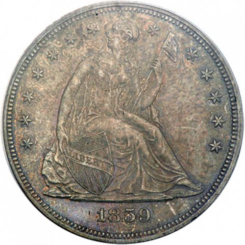 1 dollar Obverse Image minted in UNITED STATES in 1859 (Seated Liberty - No motto)  - The Coin Database