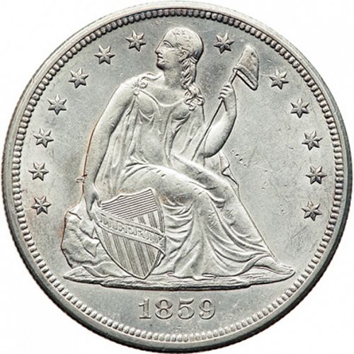 1 dollar Obverse Image minted in UNITED STATES in 1859O (Seated Liberty - No motto)  - The Coin Database