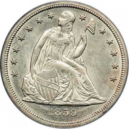 1 dollar Obverse Image minted in UNITED STATES in 1859S (Seated Liberty - No motto)  - The Coin Database