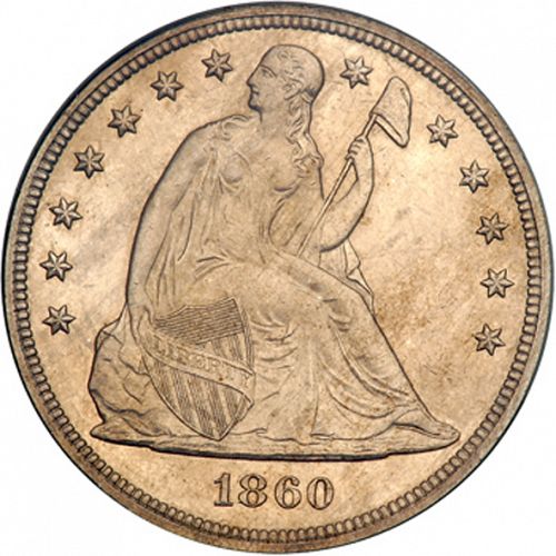 1 dollar Obverse Image minted in UNITED STATES in 1860 (Seated Liberty - No motto)  - The Coin Database