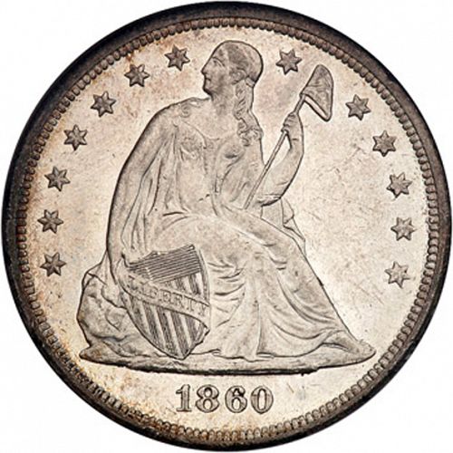 1 dollar Obverse Image minted in UNITED STATES in 1860O (Seated Liberty - No motto)  - The Coin Database