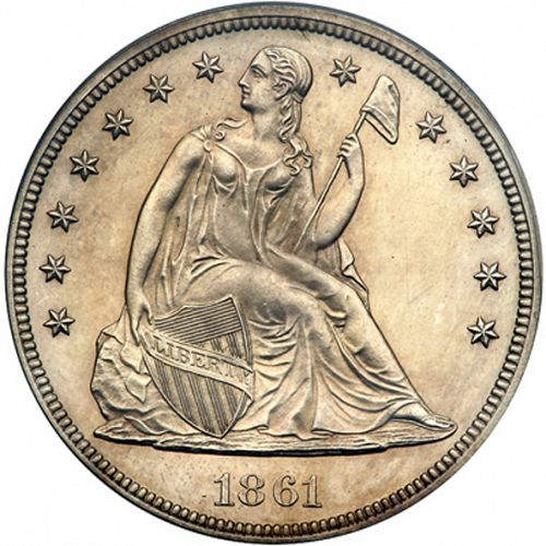 1 dollar Obverse Image minted in UNITED STATES in 1861 (Seated Liberty - No motto)  - The Coin Database