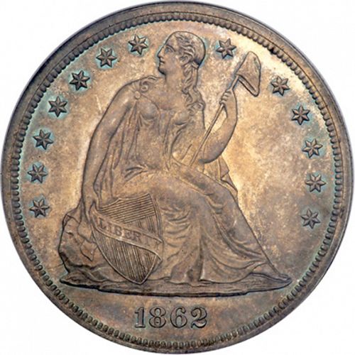 1 dollar Obverse Image minted in UNITED STATES in 1862 (Seated Liberty - No motto)  - The Coin Database