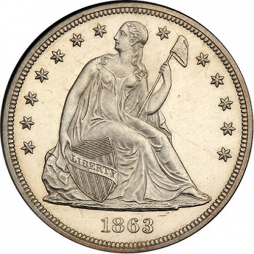 1 dollar Obverse Image minted in UNITED STATES in 1863 (Seated Liberty - No motto)  - The Coin Database