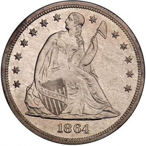 1 dollar Obverse Image minted in UNITED STATES in 1864 (Seated Liberty - No motto)  - The Coin Database