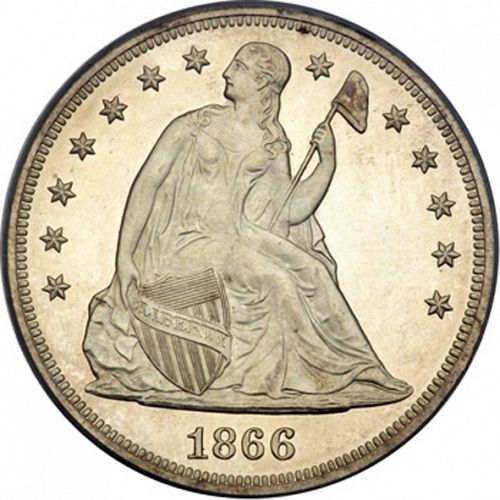 1 dollar Obverse Image minted in UNITED STATES in 1866 (Seated Liberty - Motto added on reverse)  - The Coin Database