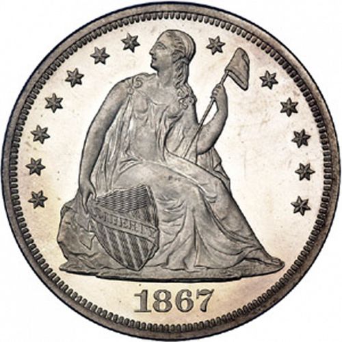 1 dollar Obverse Image minted in UNITED STATES in 1867 (Seated Liberty - Motto added on reverse)  - The Coin Database