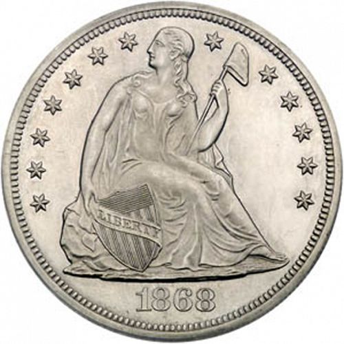 1 dollar Obverse Image minted in UNITED STATES in 1868 (Seated Liberty - Motto added on reverse)  - The Coin Database