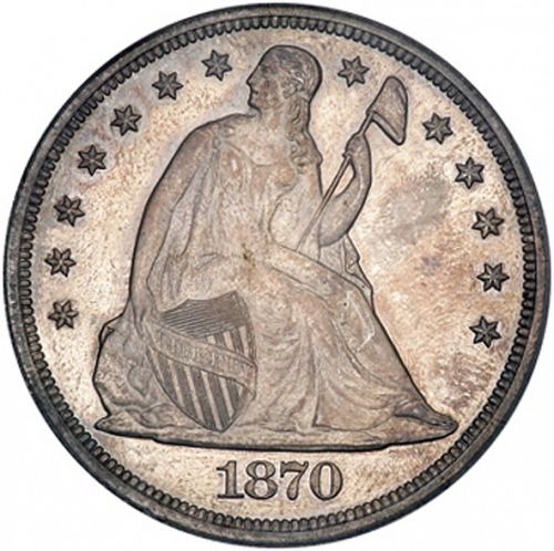 1 dollar Obverse Image minted in UNITED STATES in 1870 (Seated Liberty - Motto added on reverse)  - The Coin Database