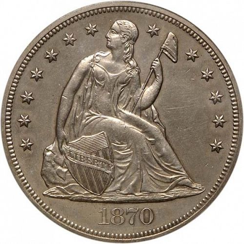 1 dollar Obverse Image minted in UNITED STATES in 1870CC (Seated Liberty - Motto added on reverse)  - The Coin Database