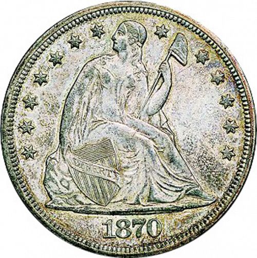 1 dollar Obverse Image minted in UNITED STATES in 1870S (Seated Liberty - Motto added on reverse)  - The Coin Database
