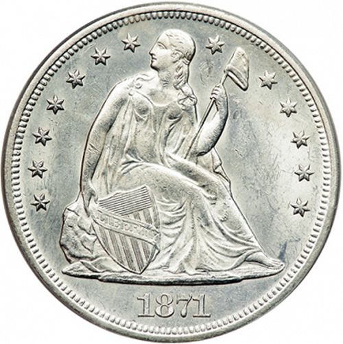 1 dollar Obverse Image minted in UNITED STATES in 1871 (Seated Liberty - Motto added on reverse)  - The Coin Database