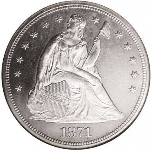 1 dollar Obverse Image minted in UNITED STATES in 1871CC (Seated Liberty - Motto added on reverse)  - The Coin Database