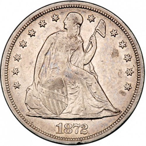 1 dollar Obverse Image minted in UNITED STATES in 1872S (Seated Liberty - Motto added on reverse)  - The Coin Database