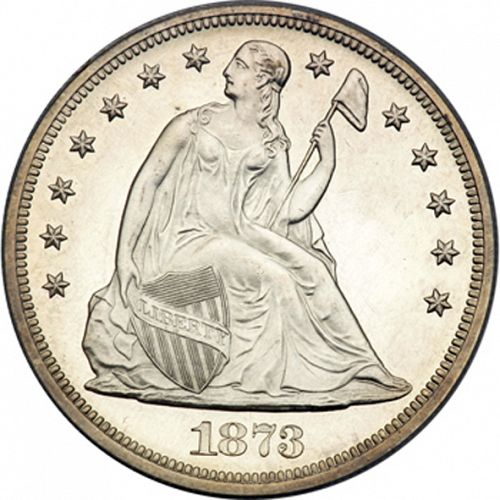 1 dollar Obverse Image minted in UNITED STATES in 1873 (Seated Liberty - Motto added on reverse)  - The Coin Database