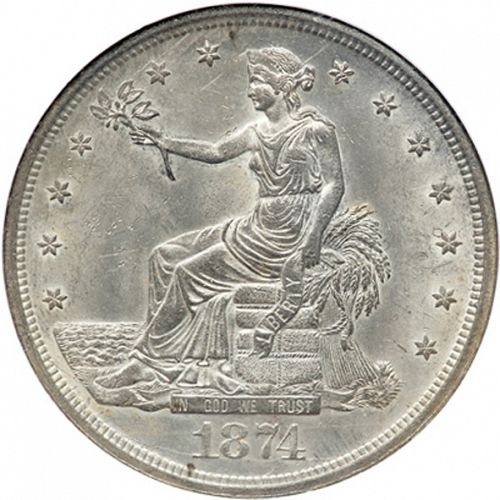 1 dollar Obverse Image minted in UNITED STATES in 1874CC (Trade)  - The Coin Database