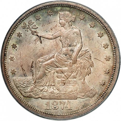1 dollar Obverse Image minted in UNITED STATES in 1874S (Trade)  - The Coin Database