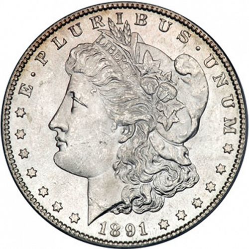 1 dollar Obverse Image minted in UNITED STATES in 1891S (Morgan)  - The Coin Database