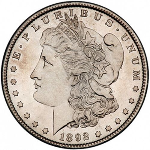 1 dollar Obverse Image minted in UNITED STATES in 1892S (Morgan)  - The Coin Database