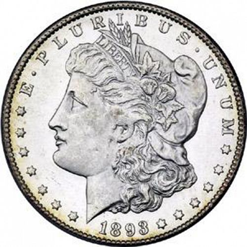 1 dollar Obverse Image minted in UNITED STATES in 1893CC (Morgan)  - The Coin Database