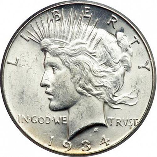 1 dollar Obverse Image minted in UNITED STATES in 1934S (Peace)  - The Coin Database