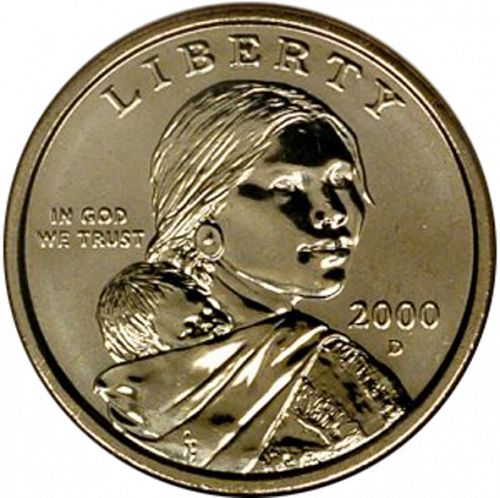 1 dollar Obverse Image minted in UNITED STATES in 2000D (Sacagawea)  - The Coin Database