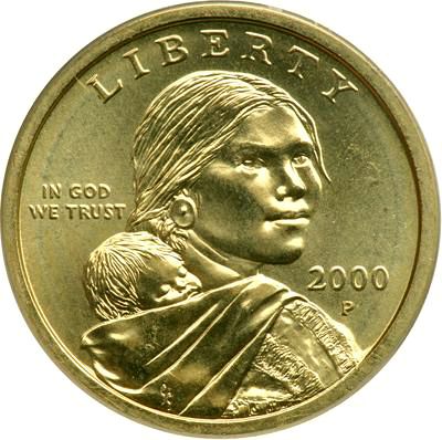 1 dollar Obverse Image minted in UNITED STATES in 2000P (Sacagawea)  - The Coin Database