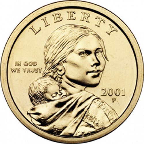 1 dollar Obverse Image minted in UNITED STATES in 2001P (Sacagawea)  - The Coin Database