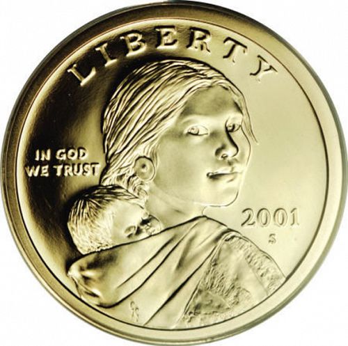 1 dollar Obverse Image minted in UNITED STATES in 2001S (Sacagawea)  - The Coin Database