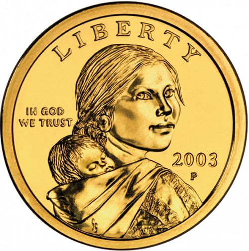 1 dollar Obverse Image minted in UNITED STATES in 2003P (Sacagawea)  - The Coin Database