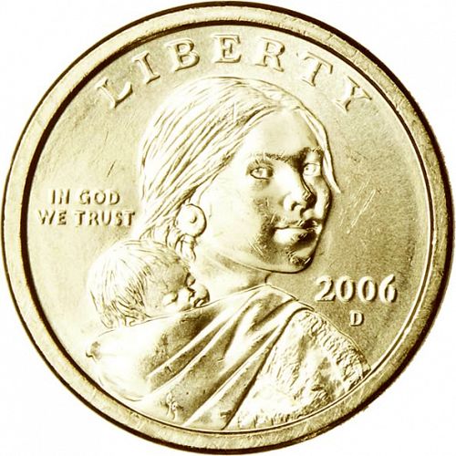 1 dollar Obverse Image minted in UNITED STATES in 2006D (Sacagawea)  - The Coin Database