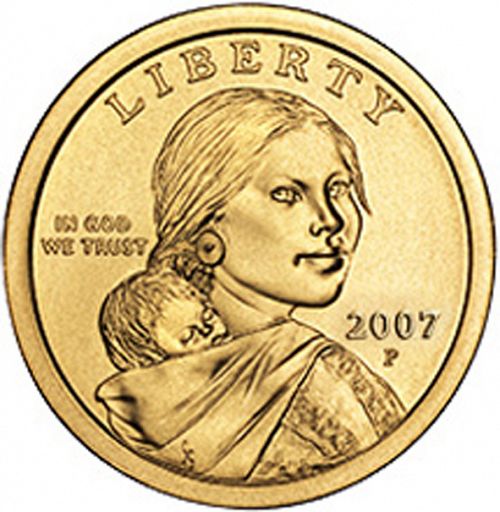 1 dollar Obverse Image minted in UNITED STATES in 2007P (Sacagawea)  - The Coin Database