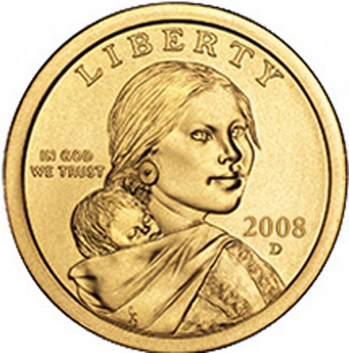 1 dollar Obverse Image minted in UNITED STATES in 2008D (Sacagawea)  - The Coin Database