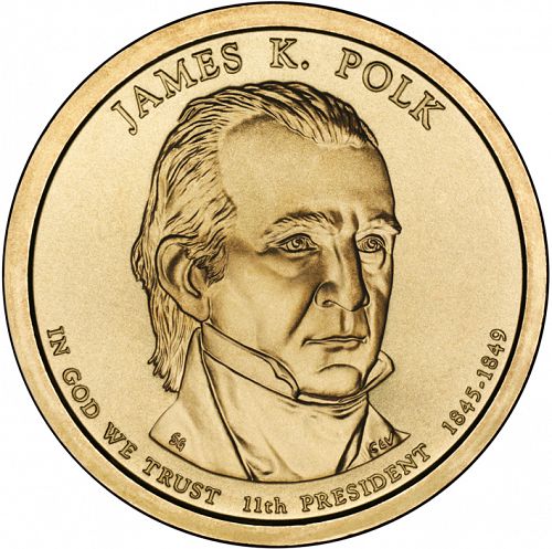 1 dollar Obverse Image minted in UNITED STATES in 2009P (President James K. Polk)  - The Coin Database