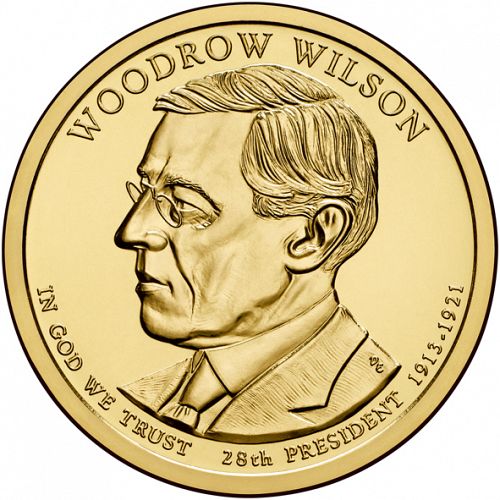 1 dollar Obverse Image minted in UNITED STATES in 2013P (President Woodrow Wilson)  - The Coin Database