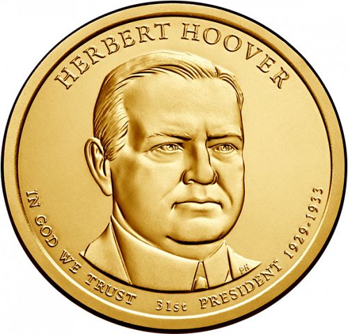 1 dollar Obverse Image minted in UNITED STATES in 2014P (President Herbert Hoover)  - The Coin Database