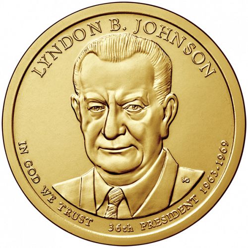 1 dollar Obverse Image minted in UNITED STATES in 2015D (President Lyndon B. Johnson)  - The Coin Database